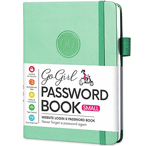 GoGirl Password Book with Alphabetical tabs - Internet Address & Password Keeper Logbook for Password Organization. Journal Notebook for Saving Website Logins Pocket Size 4.0"x5.5", Emerald