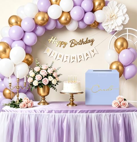 Image of HEIPINIUYE Light Purple Wedding Card Box with Gold Foil 9.8 inch x 9.8 inch Lavender Large Gift Card Box for Party Wedding Reception Graduation Birthday Baby Shower Raffle Envelope Box with Slot