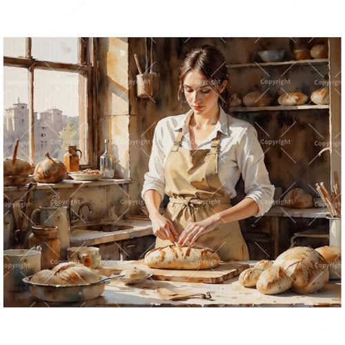 TAOPAOLAB Kitchen Paint by Numbers Kit for Adults - DIY Woman Baking Bread Painting on Canvas 16x20 Inches, Acrylic Paint Set, Suitable for Beginners, Art for Home Decoration or Gifts