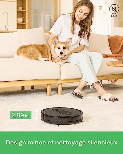 Vactidy Aspirateur Robot T7, Robot Aspirateur Laveur 2 en 1, 120min d'Autonomie, App/Alexa/Siri/IFTTT Contrôle, Mince et Silencieux,Idéal pour Les Poils d'animaux, Cheveux, Poussière…