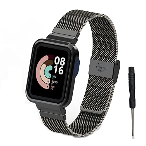 HYKEJI Ersatzarmband Kompatibel mit Xiaomi Mi Watch Lite/Redmi Watch Armband für Damen/Herren, Ersatz Edelstahl Metall Armband für Xiaomi Mi Watch Lite/Redmi Watch (Schwarz) Cover