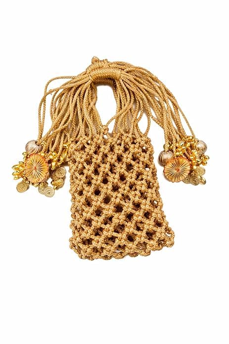 verque Handcrafted Potli Bag Women Gold with Tassels,Drawstring Mini Pouch with Tassels for Weddings, Parties & Festive-picture-50