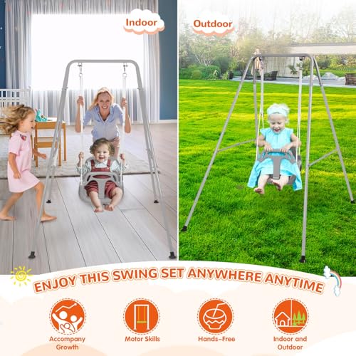 4-in-1 Toddler Swing Set & Baby Jumper and Bouncers, Heavy Duty Baby Swing Set with Foldable Metal Stand for Indoor & Outdoor, Suitable for Children 6 Months and Older, Easy to Assemble & Store - Thumbnail 5