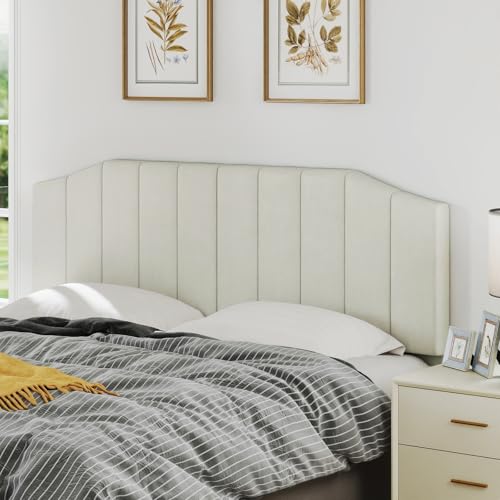 Furpopup King Size Headboard Only, Velvet Upholstered Headboard King/California King Size Wall Mount and Bed Frame Mount, Featuring High-Density Sponge Padding Easy Assembly Comfort Style-Cream
