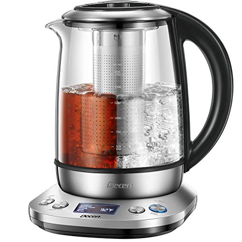 Electric Kettle 1.7L Tea Kettle with Removable Tea Infuser, LCD Display Stainless Steel