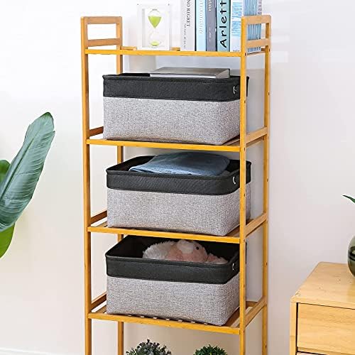 Large Fabric Storage Baskets, Storage Box with Handles, Foldable Canvas Storage Basket for Toys, Clothes, Shelves, Closet Storage Bin, Underwear Storage Boxes (Grey/Black)