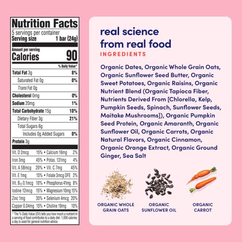 Cerebelly Toddler Snack Bars – Organic Carrot Date Smart Bars (Pack Of 30), Healthy Snack Bars For Kids - 16 Brain-Supporting Nutrients From Superfoods - Made With Gluten Free Ingredients, Nut Free, No Added Sugar, Organic Whole Grain Nutrition Bars With Veggies & Fruit #TOP5