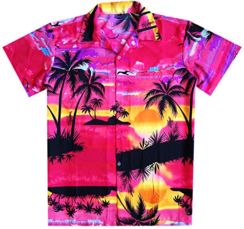 Virgin Crafts Camicie hawaiane per le donne corta anteriore manica Pocket Reverse Palm Rosa M