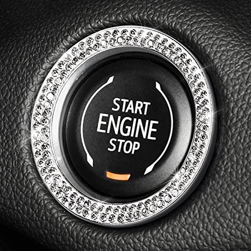 Image of ToBeQueen Bling Diamond Push Start Button Cover Ring, Interior Crystal Rhinestone Bling Starter Ring Emblem Sticker, Bling Car Accessories for Women, White