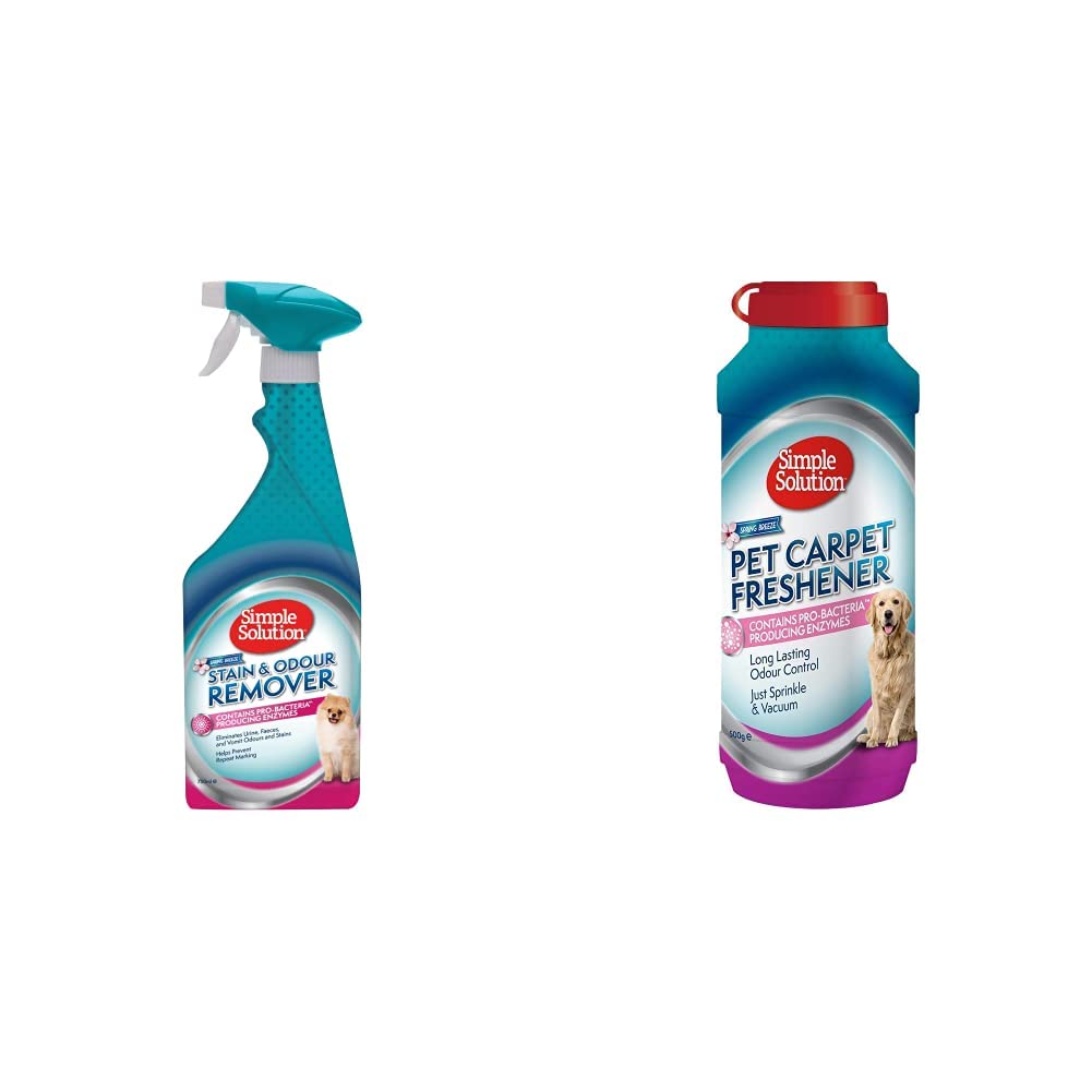Pet Stain and Odour Remover | Enzymatic Cleaner with Pro-Bacteria Cleaning Power |Spring Breeze 750ml & Pet Carpet Freshener with Enzymatic Cleaning Granules - 500g