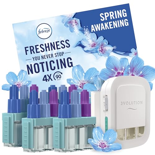 Febreze 3Volution Air Freshener Plug-In Starter Kit + 4 Refills (20ml x 4) Lenor Spring Awakening
