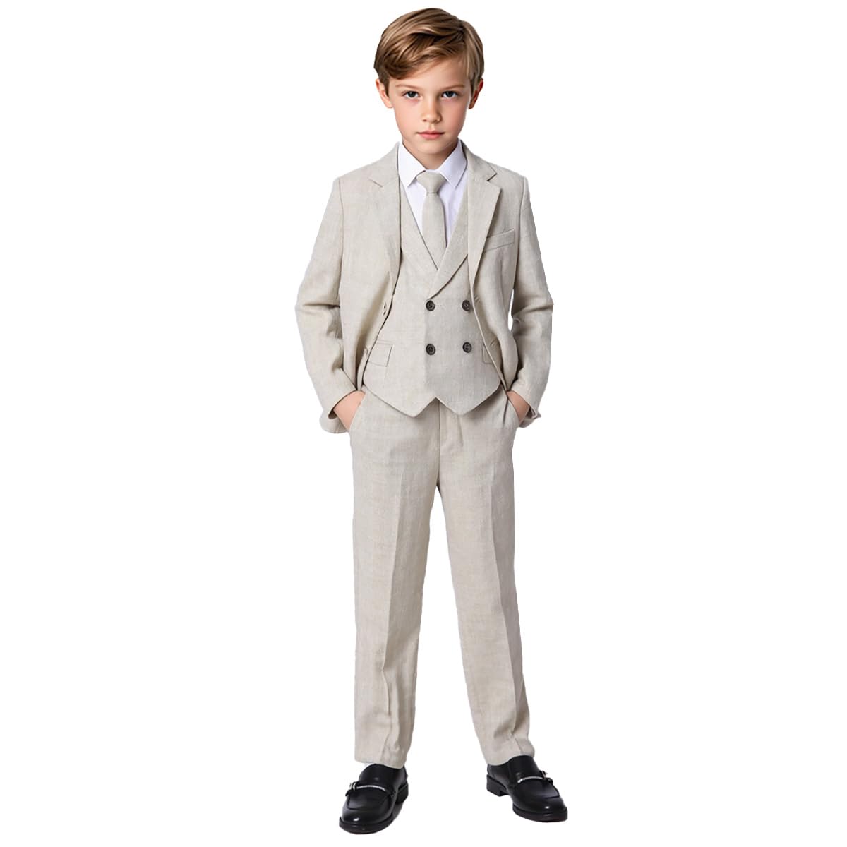 Set da 3 pezzi da ragazzo con giacca da smoking e pantaloni, per bambini, anello nuziale, per feste