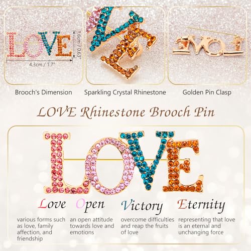 Image of Yadiana LOVE Heart Rhinestone Brooch Pin for Women Girls Fashion, Crystal Love Heart Brooches Lapel Pins Dainty Gold Brooch Stylish Clothes Accessories Valentines Christmas Jewelry Gift for Her