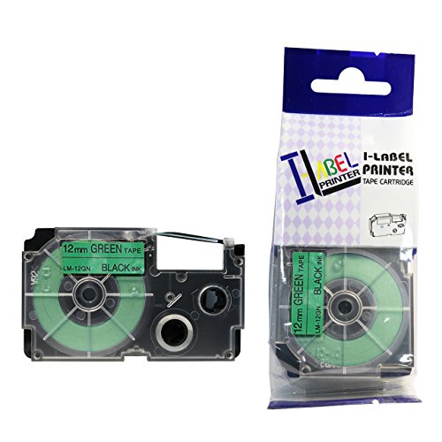 LM Tapes - Casio KL-7000 18mm Black on Green Compatible Label Tape for Casio KL7000 EZ Label Printer