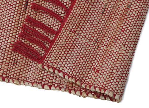 Image of The Home Talk Hand-Made Tablemat - Vintage Mats for Parties, Dining Table, Coasters - Decorative Placemats - 100% Jute Natural Fibers - Pack of 4 (13 x 19 Inches - Red)
