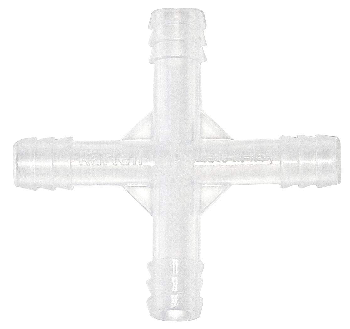 222935, 6 mm. 4-Way Polypropylene Kartell Tubing Connector (2 Packs of 100 pcs)