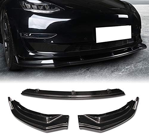 Q1-TECH, Front Bumper Lip fit for Compatible with 2017 - 2023 Tesla Model 3 , Front Bumper Lip Spoiler Air Chin Body Kit Splitter 100% Real Carbon Fiber, 2018 2019 2020 2021 (Sport-Style)