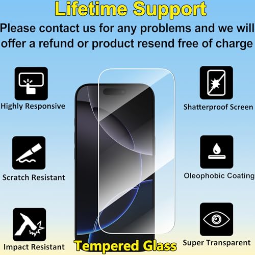 Image of 4youquality [3-Pack Screen Protector for iPhone 17 /17 Pro / 16 Pro (6.3-Inch), Tempered Glass Film, [LifetimeSupport][Impact-Protection][Anti-Shatter][Anti-Scratch]