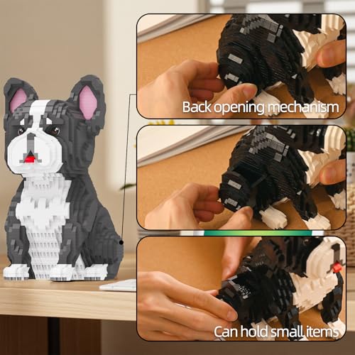 HJPLPXH Tier Hund Modell Haustier Französischer Bulldogge Mikro-Bauklötze Set mit geheimer versteckter Ablagebox drinnen, ideales Spielzeug für Hundefreunde, Kinder & Erwachsene