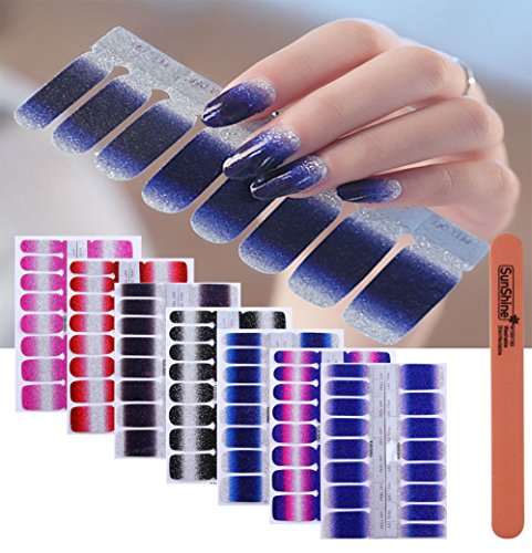 WOKOTO 6Pcs Nail Polish Stickers With 1Pc Nail File Kit Full Nail Tips Nail Self Adhesive Stickers Nail Designs Set