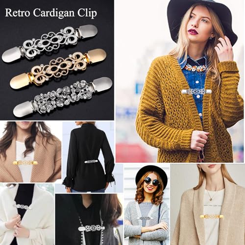 Image of 5 Pcs Vintage Dress Cinch Clips Sweater Cardigan Shawl Clips Retro Cardigan Collar Clips Waist Back Cincher Clip for Women Girls Brooch Clips