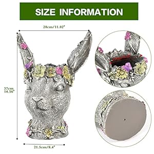 Sungmor bobby rabbit head planter premium resin 146 tall large garden pot lovely animal figurine ornament plant container hand painted decorative plant pot indoor artificial flower vase  urban country home decor