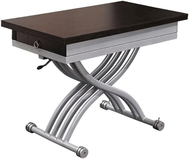 jiji end table Rectangular Adjustable Coffee Table, Multifunction Dining Table, Side Table with Adjustable Height and Foldable Table Top coffee table (Color : Dark brown)