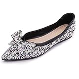 Pearl Decoration Women's Flat Bottom Pointed Toe One Step Flat Bottom Flat Bottom Shoes Black Size 9