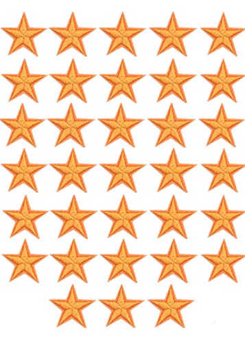 MSCFTFB 33 Pieces Assorted Colors Small 5 Star Iron on Patches Sew Embroidered Patches Appliques Embellishments for Clothing Jackets Backpack Repairing Decorations (Orange)