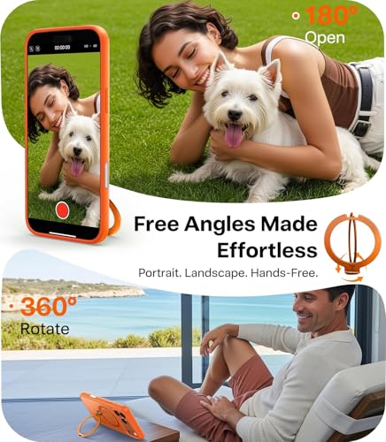 Image of TORRAS Ostand Q3 Spin Case for iPhone 17 Pro with 360 Rotatable Stand, 18N Magnetic Lock Back Cover, Military-Grade Shockproof Protection for Hands-Free Viewing Original Imported - Orange