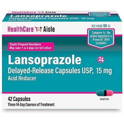 HealthCareAisle Lansoprazole 15 mg – 42 Delayed-Release Capsules – Acid Reducer, Treats Frequent Heartburn Cover
