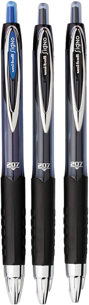 Signo 207 Roller Ball Retractable Gel Pens, Medium Point (0.7mm), Black Blue Red And Purple Ink, 8 Count, Bundle with Plastic Reusable Pouch