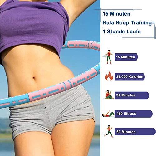 Gorssen Weighted Exercise Hoop,Hula Fitness Hoop, 6Adjustable Sections Weighted Adults and Children for Massage/Fitness/Weight Loss Tape 1.0KG (Blue-Powder)