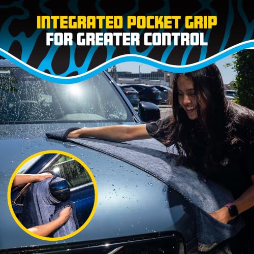 Image of Chemical Guys Twisted Loop Microfiber Drying Towel with Hand Pockets | Megalodon Built-in slots give a secure grip, full control while you safely clean your car, 24 inchx36 inch