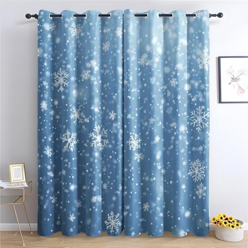 MLUNKQAIL Verdunklungsvorhänge Weihnachten Vorhänge Blickdicht Schneeflocke Gardinen mit Ösen Kälteschutz Schallschutz Thermogardine, für Fensterdekoration 2Er Set 100X214cm