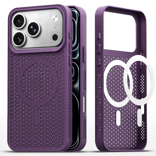 Image of Pikkme Back Cover for iPhone 17 Pro Max | Honeycomb Cooling Design | Silicone Heat Dissipation | Mag-Safe Compatible | Shockproof Camera Protection Bumper Case (Purple)