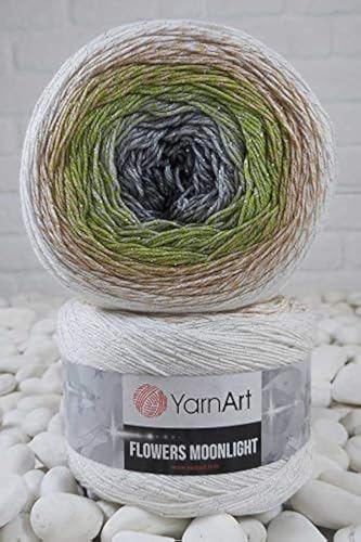 Image of YarnArt Flowers Moonlight Glitter Cotton Yarn, Soft, Rainbow Crochet, Metallic Lurex handknit Shiny, Silvery Cake, Multicolor Cotton, 1 Skein Weight 9.17oz Lenght 393.7 inches,1 Fine Yarn (3274)