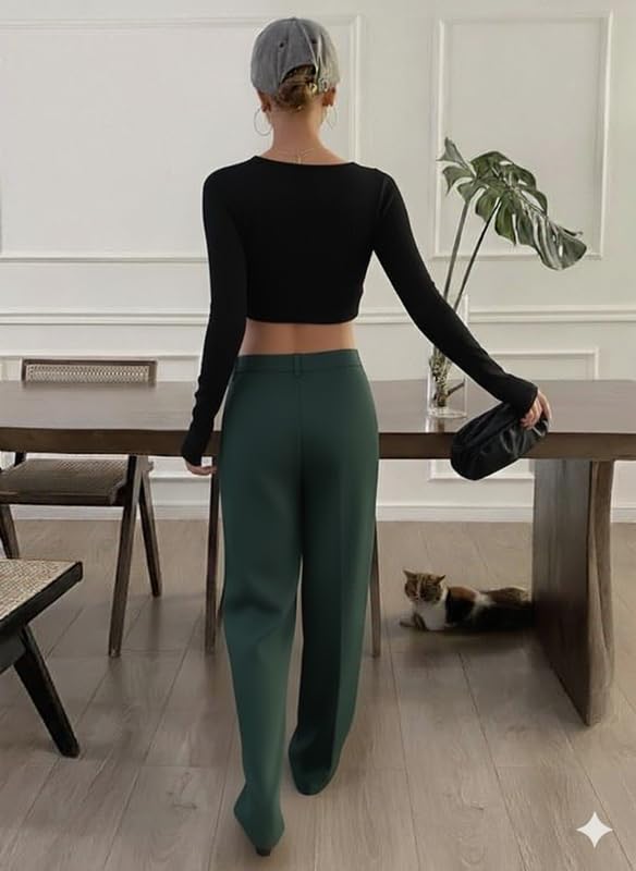 Image of OOMPH! Women's High-Waisted Pant | Wide Leg Trousers | Korean Style Stretchable Trouser