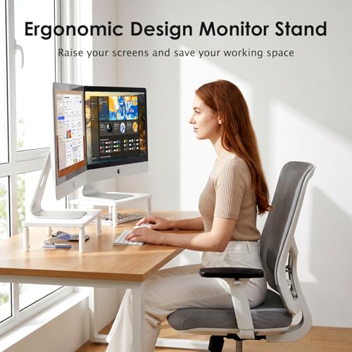 Image of ECOLOVI Adjustable Wood Computer Monitor Stand Riser, Office Desk Organizer and Accessories for Monitor, Laptop, PC, Printer, Office Desk Accessories Workspace Organizer for Home Office Supplies, White