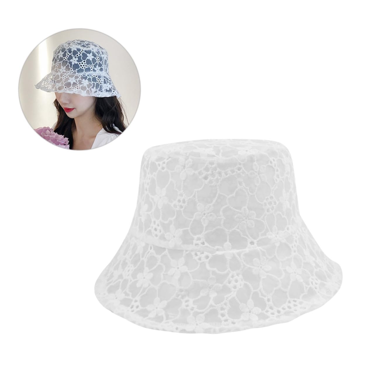 Veemoon Lot De 3 en Dentelle Chapeaux De Plage Chapeau De Soleil pour Adulte Protection Solaire Protection UV Chapeau De Pêcheur Blanc