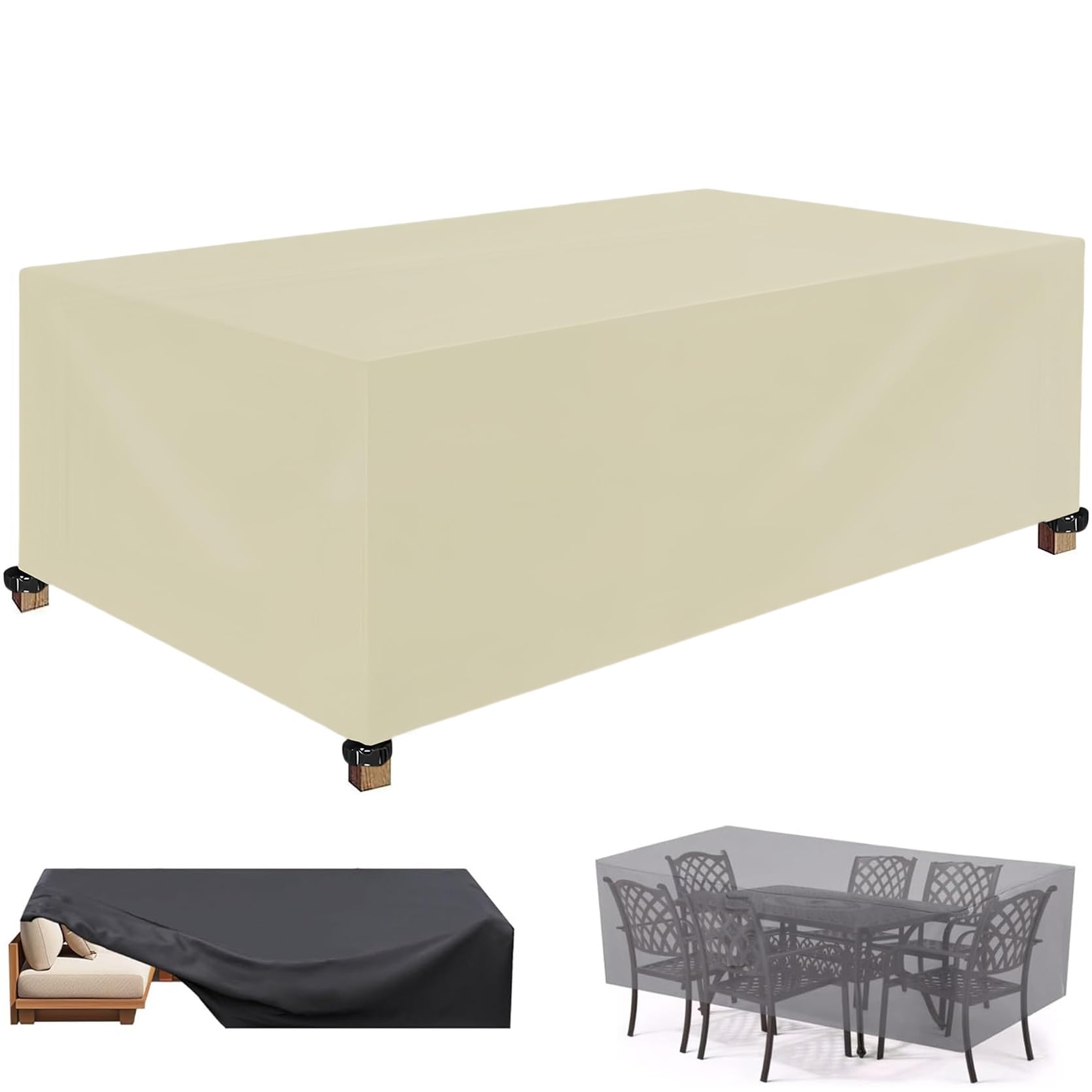 XUEQXUE 420D Heavy Duty Oxford Fabric 210 x 70 x 90 cm(L x W x H) Table Cover Garden Furniture Covers, Rain Snow, Dust, Waterproof, Square Garden Table Covers, for Any Furniture, Beige — image 1