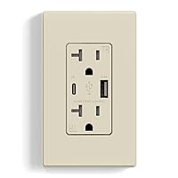 Vista 27 de ELEGRP Cargador USB de pared, receptáculo USB con puertos USB tipo A y tipo C, enchufe dúplex de 15 amperios resistente a manipulaciones NEMA 5-15R