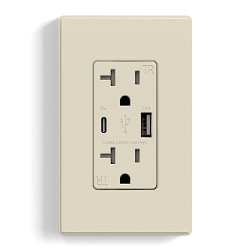 Miniatura 65 de ELEGRP Cargador USB de pared, receptáculo USB con puertos USB tipo A y tipo C, enchufe dúplex de 15 amperios resistente a manipulaciones NEMA 5-15R