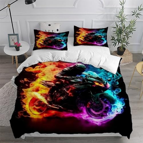 Housse de couette moto 200x200 cm anti-plis en microfibre durable