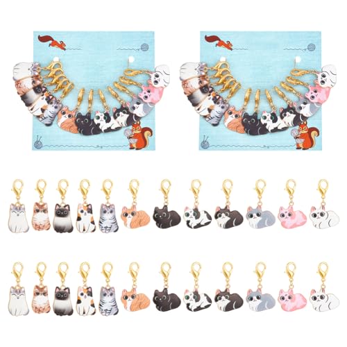 NBEADS 24 Pcs 12 Styles Cat Stitch Markers, Enamel Charms Crochet Stitch Marker Removable Lobster Clasp Locking Stitch Marker for Knitting Weaving Sewing Needleworks Jewelry Making