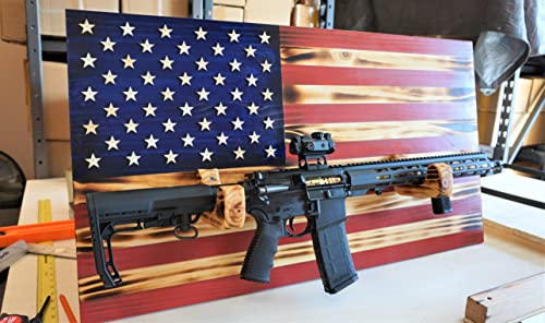 Wooden Rustic American Flag With Gun Rack 36” X 19.5” Made In The Us Gifts For Men, Gifts For Hunter, Gifts For Military Men #TOP3
