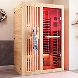 MEISSALIVVE Full Spectrum Sauna for Home, 1-2 Person Indoor Infrared Sauna Room with 10 Minutes Warm-up Heate, Canadian Hemlock Wood Indoor Dry Heat Sauna with Bluetooth and Tempered Glass