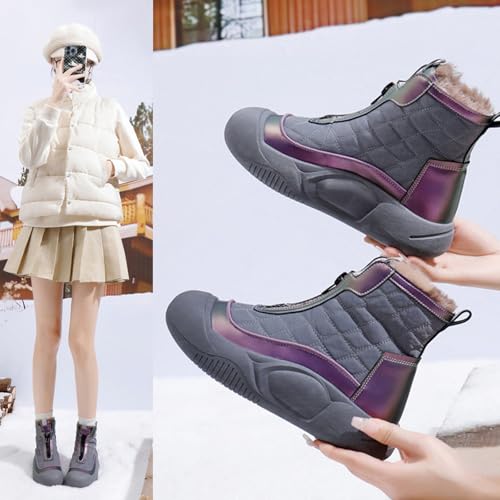 Women's Fashion Platform Front Zipper Warm Snow Boots Comfortable Round Toe Fur Lined High Top Soft Bottom Anti-Slip Waterproof Orthopedic Ankle Booties4