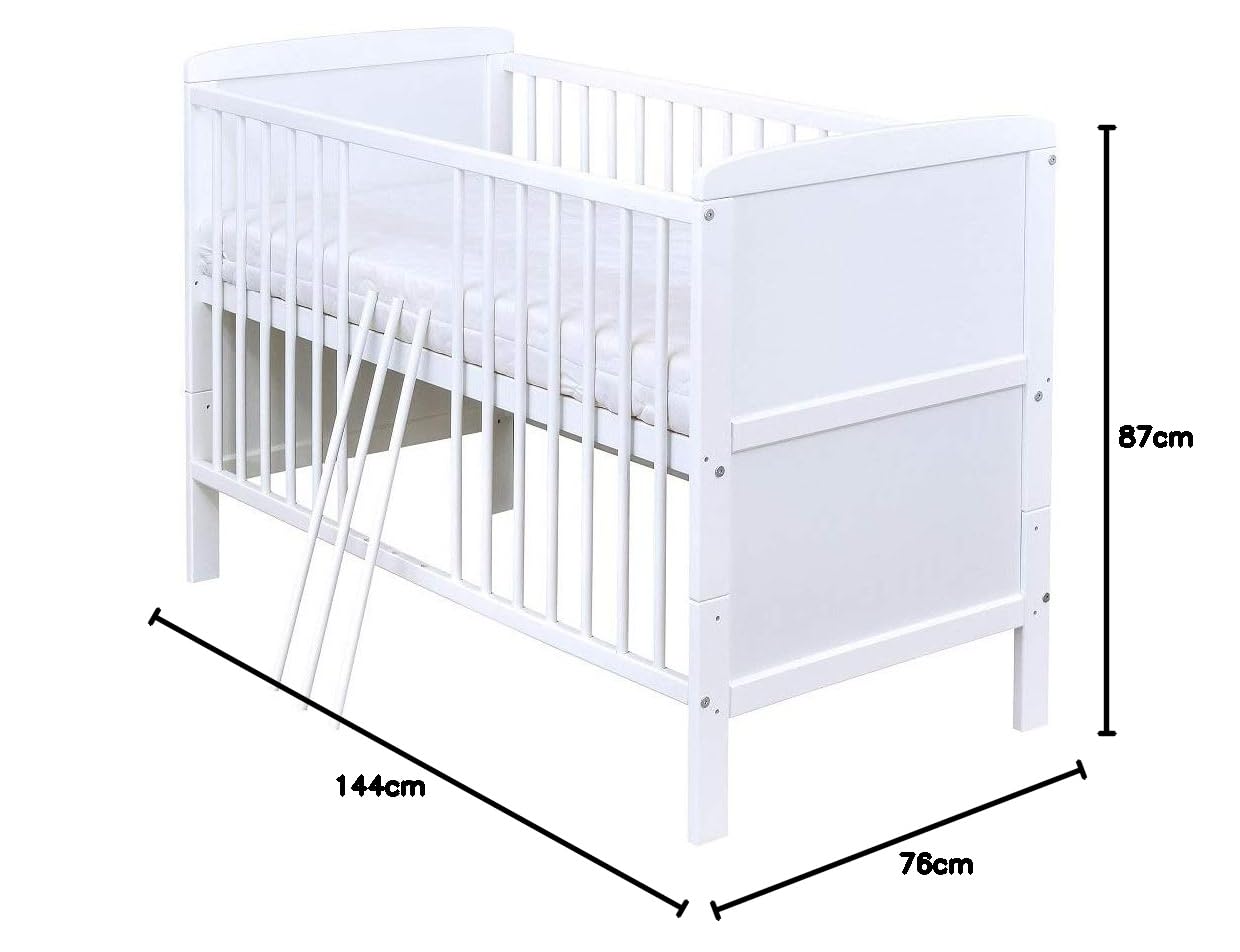 Babybett 70x140 cm weiß Kinderbett umbaubar zum Juniorbett Natalie Gitterbett Kiefer Massivholz mit Beißschienen