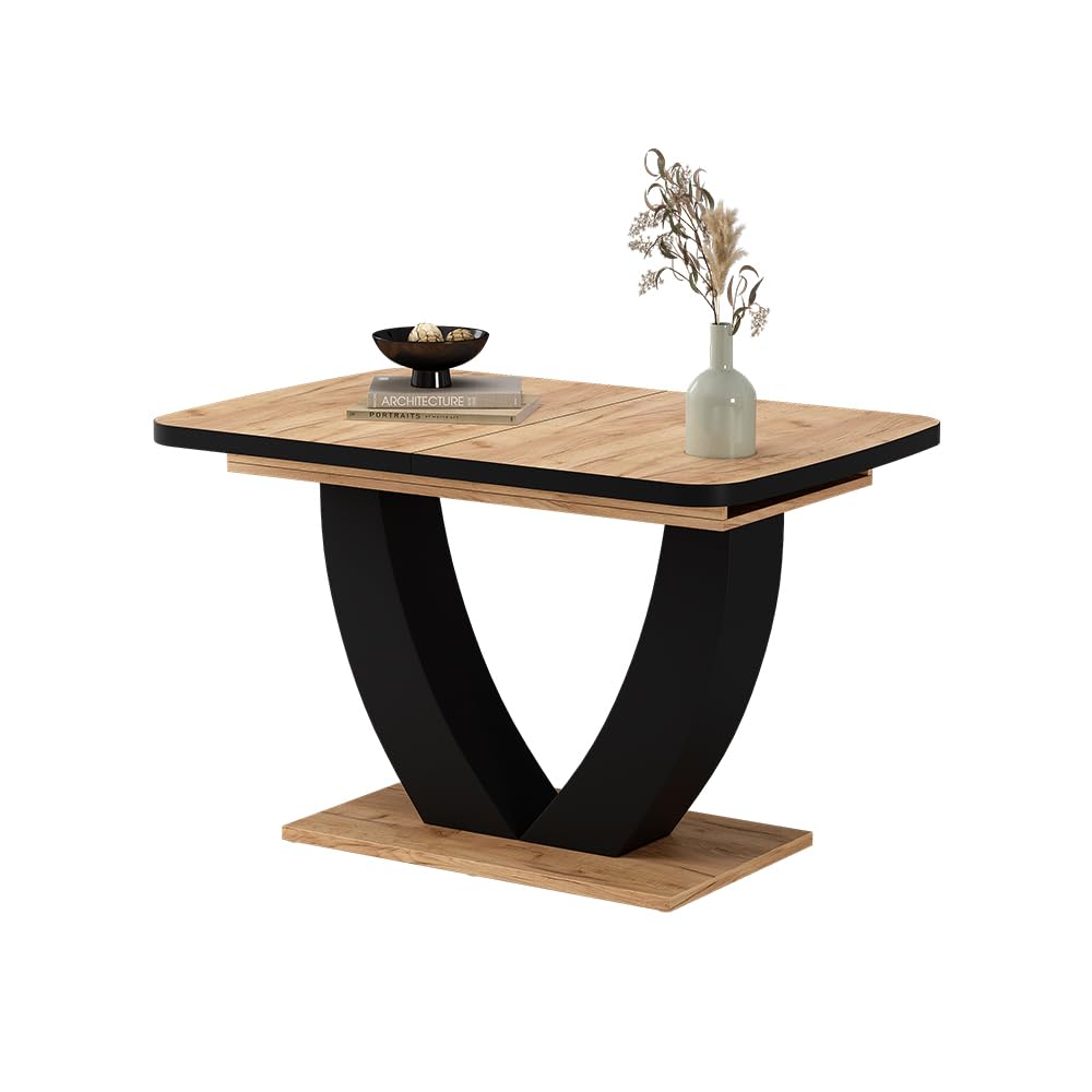 Vicco tavolo da pranzo allungabile Fenaro, Nero/quercia, 120 x 80 cm Estensibile, con funzione di estensione per un adattamento flessibile delle dimensioni del tavolo